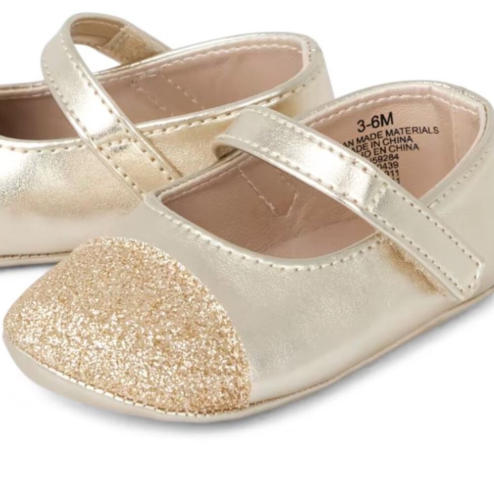 NWT The Children’s Place Baby Girls Metallic Glitter Ballets Flats – Gold